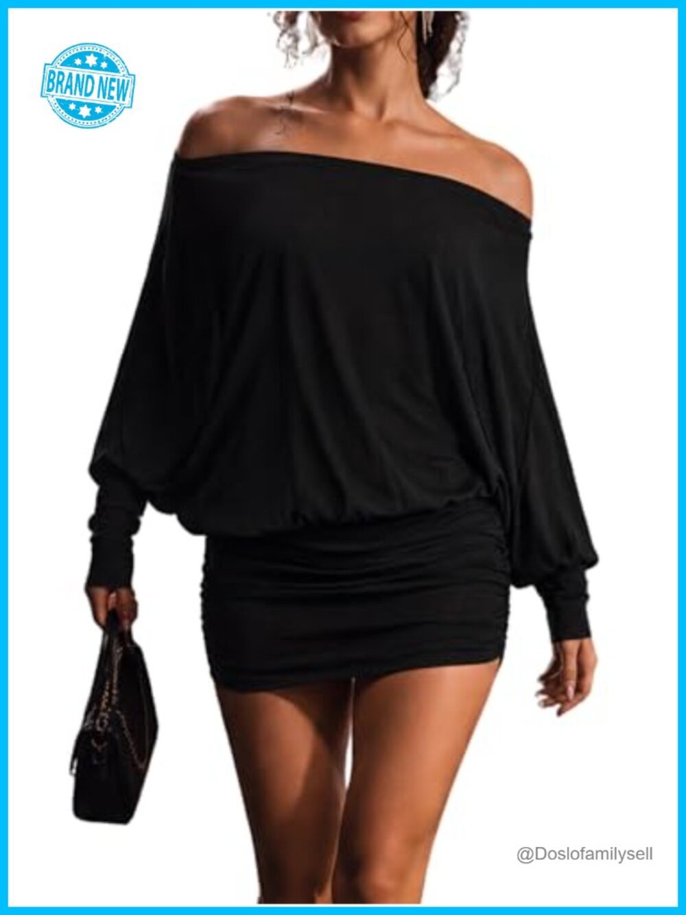Off Shoulder Y2K Mini Dress Oversized Ruched Sheer Batwing Sleeve